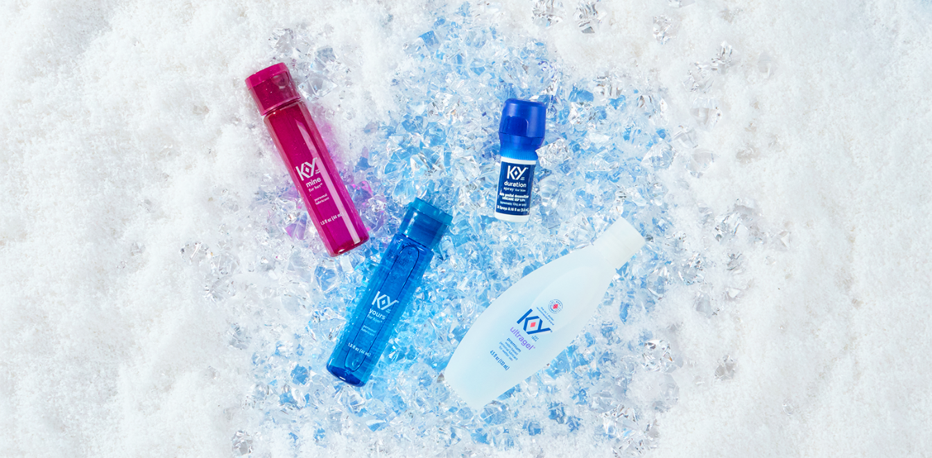 Lubricants displayed lying with white glittering background.