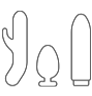 Three outlines of different sex toys in an icon to show that the K-Y® product is sex toy friendly.