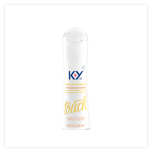 The 1.69 oz. 'touch' K-Y® Natural Feeling Personal Lube & Massage Gel with Botanical Essence bottle.