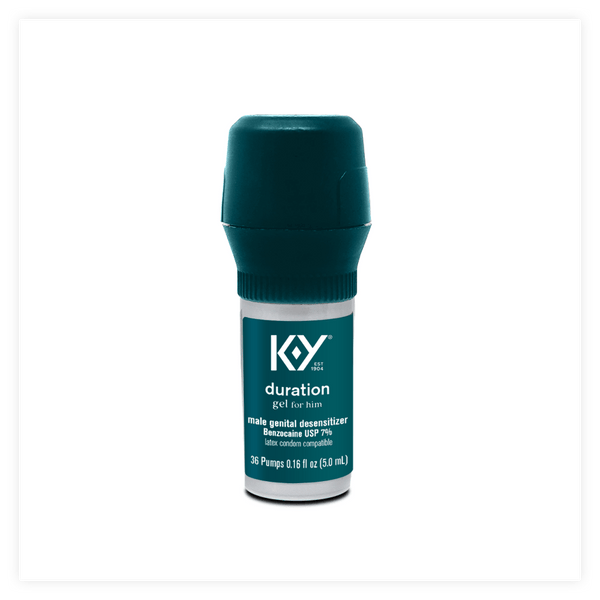 The 0.16oz pump bottle for K-Y® Duration Male Genital Desensitizer Gel with 7% benzocaine.