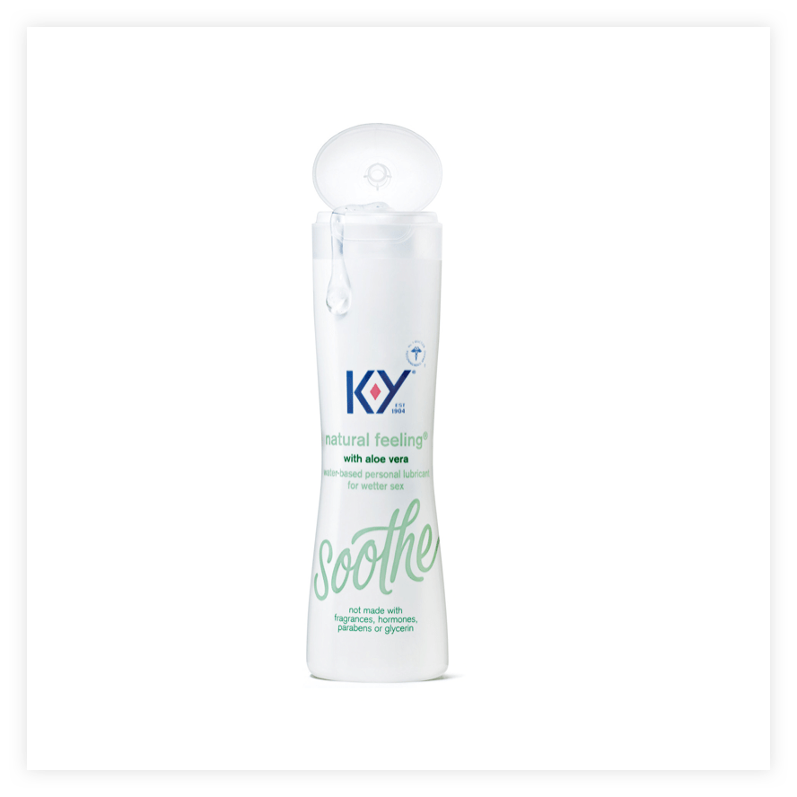 The flip-top bottle of the 'soothe' K-Y® Natural Feeling Personal Lube with Aloe Vera.